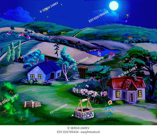 Digital Painting, Illustration of a summer night in the village, Stock  Photo, Picture And Low Budget Royalty Free Image. Pic. ESY-026789434 |  agefotostock