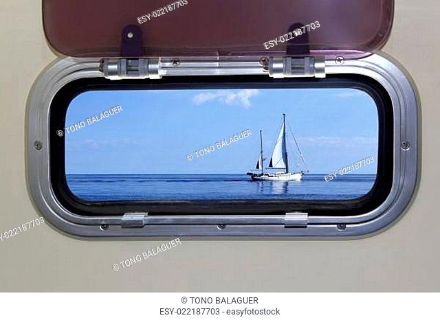 Boat porthole sailboat view blue ocean sea