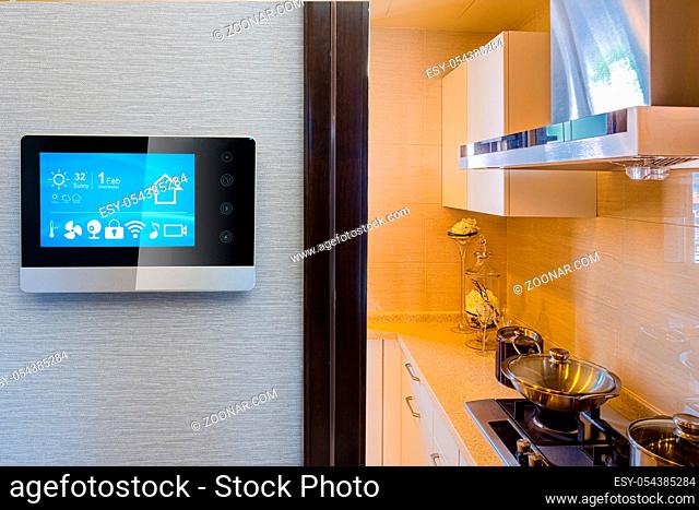 smart screen with smart home and modern kitchen