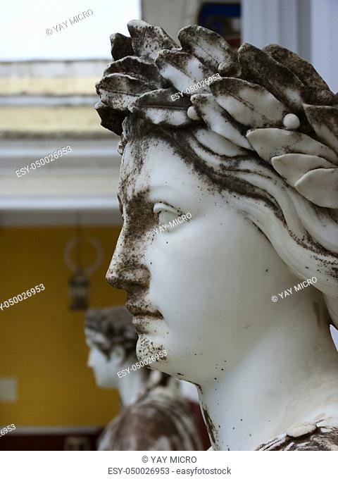 Achilleion palace, Corfu, Greece - August 24, 2018: Statue of a Greek mythical muse in the Achilleion palace in Corfu, Greece