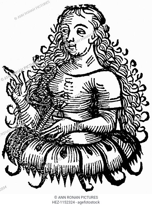 Cimmerian Sibyl, 1493. Sibyls were ancient prophetesses of the coming of Christ. From Hartmann Schedel, Liber Chronicarum Mundi (Nuremberg Chronicle)