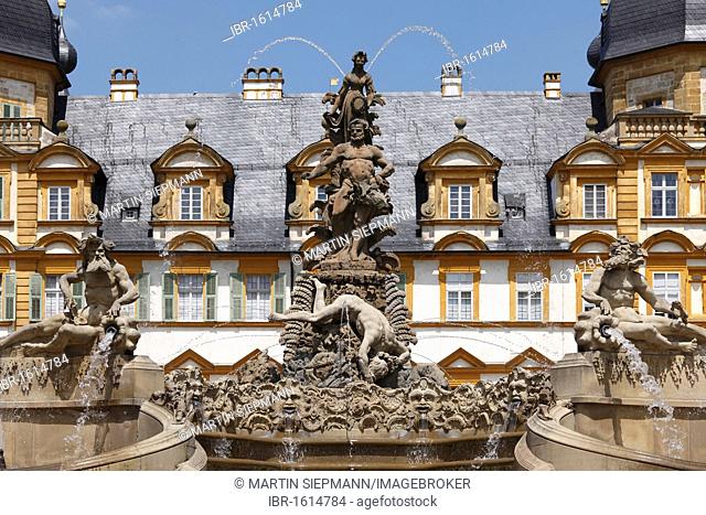 Cascade and fountains, Schloss Seehof castle, Memmelsdorf, Upper Franconia, Franconia, Bavaria, Germany, Europe