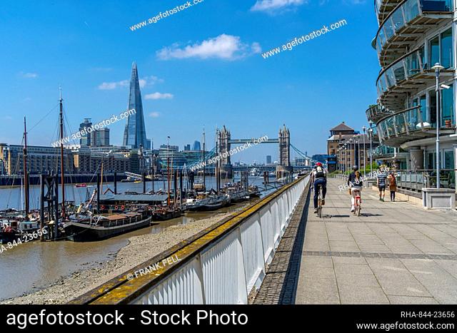 View of Tower Bridge and The Shard with Thames side apartments, London, England, United Kingdom, Europe
