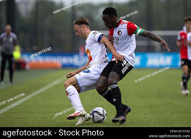 Gent's Wouter George and Feyenoord's Ridgeciano Haps pictured in action during a friendly soccer match between Belgian first division team KAA Gent and Dutch...