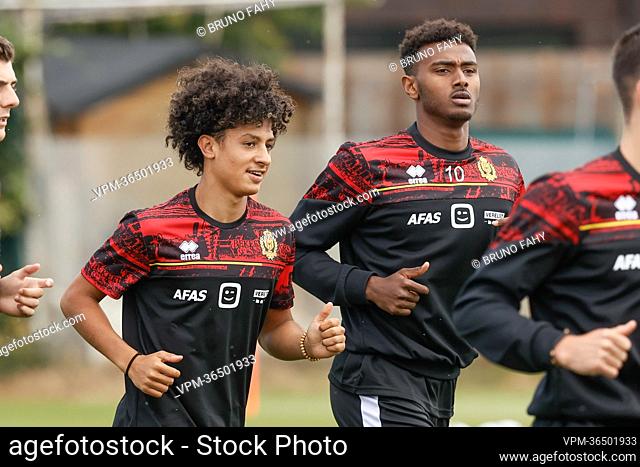 Mechelen's Ilyas Lefrancq and Mechelen's Yonas Malede pictured during a training session ahead of the 2022-2023 season, of Belgian first division soccer team KV...