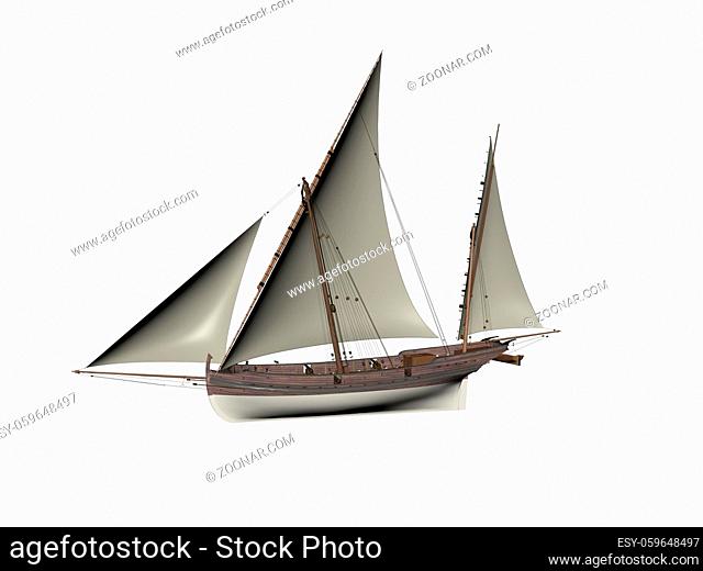 Illustration Sailboat On The Sea and sky - 3d rendering