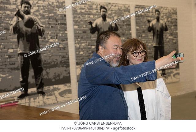 American actress Susan Sarandon paying a visit to the workshop of artist Ai Weiwei and takes a selfie with the Chinese artist in Berlin, Germany, 06 July 2017