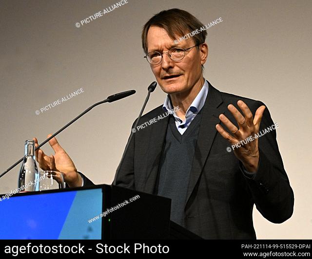 14 November 2022, North Rhine-Westphalia, Duesseldorf: Federal Minister of Health Karl Lauterbach (SPD) speaks at the 45th German Hospital Day at the trade fair...