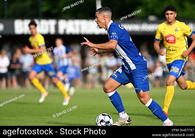 Gent's Gianni Bruno pictured in action during a friendly game between KSC Dikkelvenne and first division soccer team KAA Gent, ahead of the 2022-2023 season