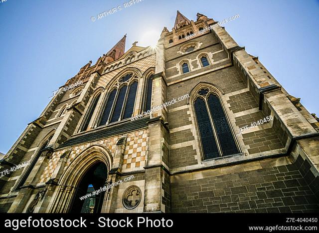 Façade of St. Paul's Cathedral. Flinders and Swanston Streets. Melbourne, Victoria State, Australia