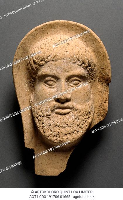 Male Votive Head, Unknown, Etruria, 450–400 B.C., Terracotta, 28.9 × 18.4 × 8 cm (11 3/8 × 7 1/4 × 3 1/8 in.)