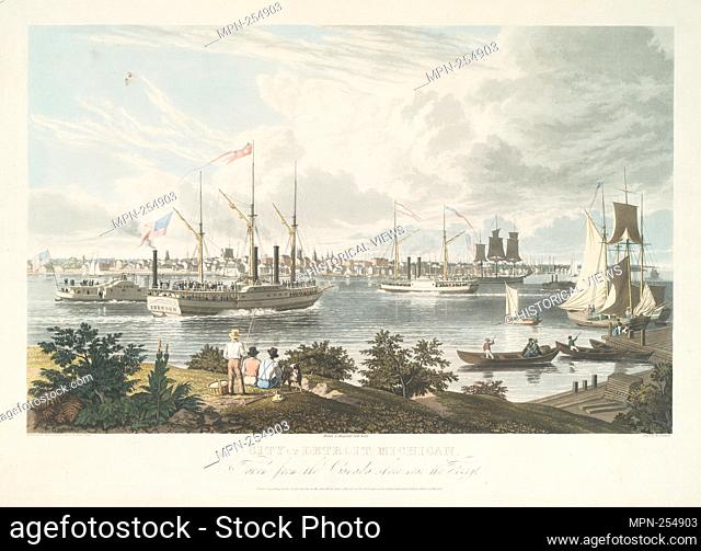 City of Detroit, Michigan. Taken from the Canada shore near the ferry. Megarey, Henry J. (1818-1845) (Publisher) Grain, Frederick (Artist) Bennett, W