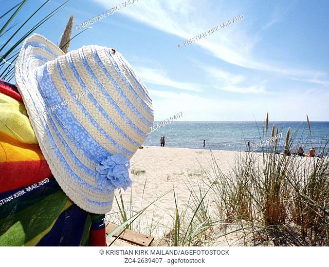 Summerhat. Sunprotection on the beach. Bornholm, Denmark