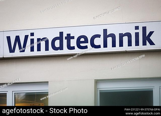 21 December 2023, Lower Saxony, Osnabrück: ""Wind technology"" is written on a sign from the company ""Deutsche Windtechnik""
