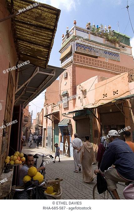 Street scene near the Bab Debbagh, one of Marrakech's city gates, Marrakech, Morocco, North Africa, Africa