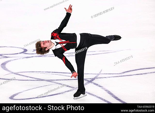 RUSSIA, CHELYABINSK - DECEMBER 21, 2023: Figure skater Mark Kondratyuk performs his men's short programme during the 2024 Russian Figure Skating Championships...