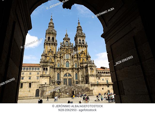 Cathedral and Plaza del Obradoiro, World Heritage Site, Santiago de Compostela, Way of St James, A Coruña province, Galicia, Spain
