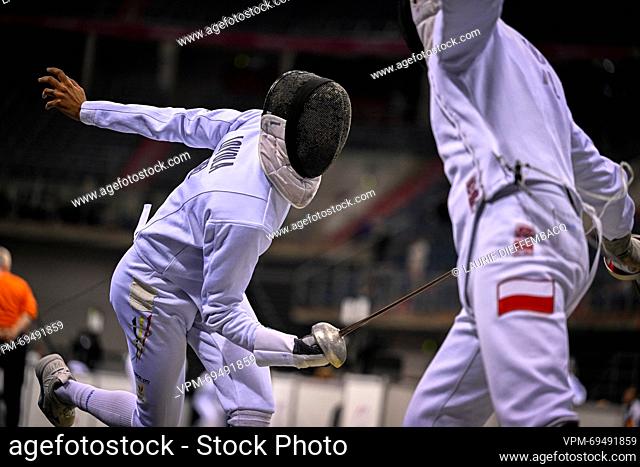 Fencing Athlete Neisser Loyola Lavin pictured in action during a fight in the men's 1/16 final epee competition, at the European Games in Krakow