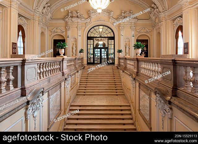 Budapest, Hungary - July 14, 2019: Interior Hungarian Agricultural Museum inside Vajdahunyad castle Budapest