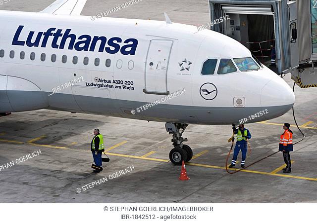 Lufthansa Airbus A320-200, Ludwigshafen am Rhein, at Munich Airport, Bavaria, Germany, Europe