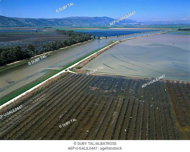 Aerial photograph of the agriculture fields of the Chula valley in the Upper Galilee