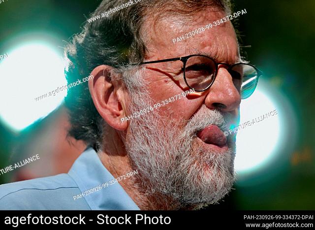 24 September 2023, Spain, Madrid: Former President Mariano Rajoy (2011-2018) of the Popular Party attends a rally against a possible amnesty law for accused...