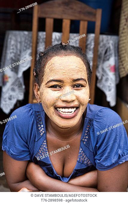 Sakalava woman with Tabaky face paint, Morondava, Madagascar