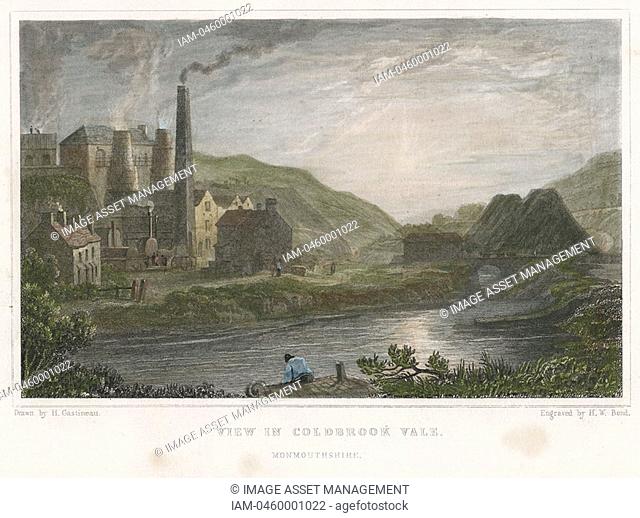 Blast furnaces for production of iron at Coalbrookdale, Monmouthshire, c1830  This scene is on the river Severn a few miles from Ironbridge  On the left