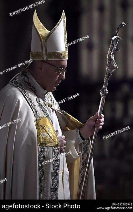 March 13, 2023 marks 10 years of Pontificate for Pope Francis. in the picture : Pope Francis during a Corpus Domini procession between the basilicas San...