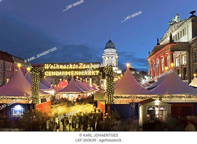Christmas market, at night, Gendarmenmarkt, Berlin, Germany