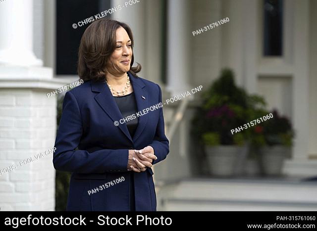 United States Vice President Kamala Harris awaits the arrival of President Cyril Ramaphosa of South Africa before holding discussions at the Vice President’s...