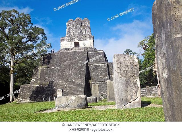 Temple II also known as Temple of the Mask, Great Plaza, Tikal, El Peten department, Guatemala