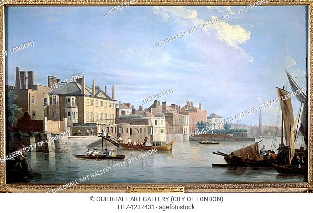 View of the River Thames and Montagu House, London, 1749; with boats on the river