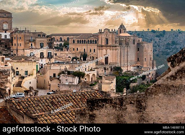 Sunset over convent of Saint Agostino in Matera, Southern Italy
