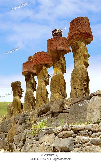 Moai sculptures Anakena Rapa Nui Easter Island Chile