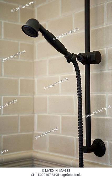 Detachable shower head in tile shower