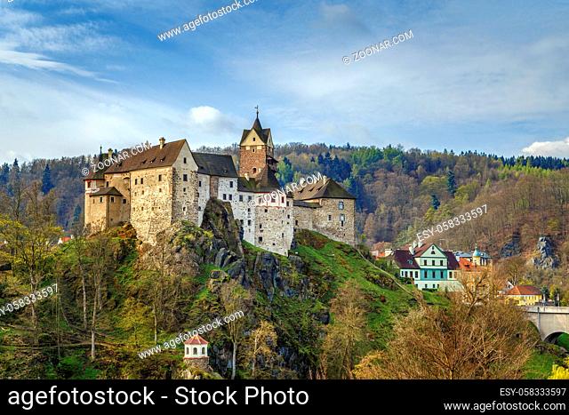 Loket Castle is a 12th-century Gothic style castle about 12 kilometres from Karlovy Vary on a massive rock in the town of Loket, Czech Republic