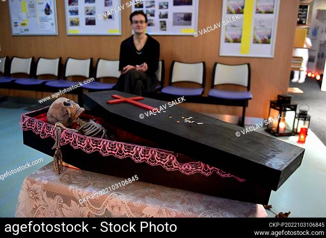 Halloween blood collection at the Brno University Hospital, Czech Republic, October 31, 2022. Nurses in costumes under the light of candles surrounded by...