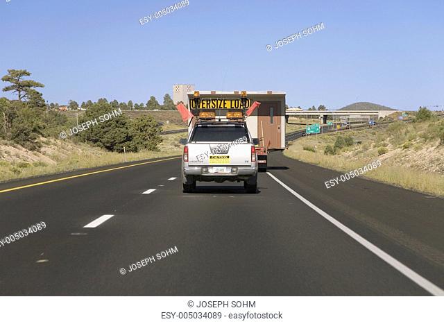 Oversized vehicle driving down Interstate 40 near Flagstaff Arizona