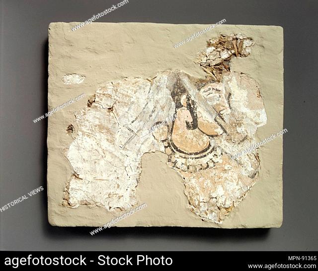 Fragment of wall painting: female with a mouth cover (padam). Period: Sasanian; Date: ca. 7th century A.D; Geography: Iran