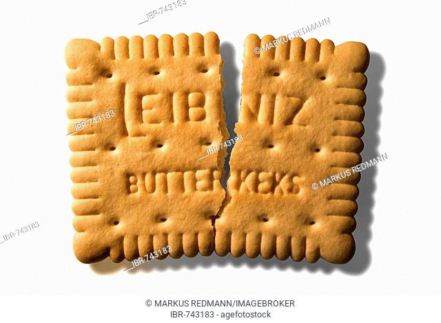 A Leibniz brand biscuit broken down the middle