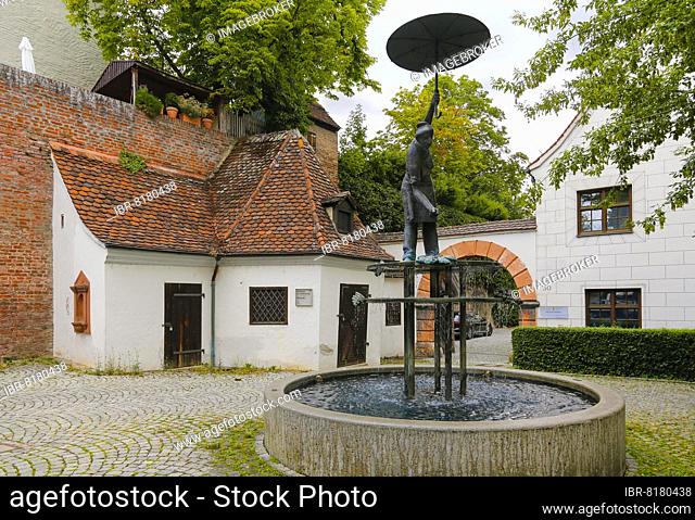 Griesbadmichel Fountain in front of the Seelgraben Water Museum, Seelhaus Fountain Works, Museum, Barred Window, Entrance, Doors, Ulm, Baden-Württemberg