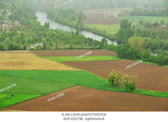 view of Dordogne River Valley from Beynac Castle, Dordogne Department, Aquitaine, France