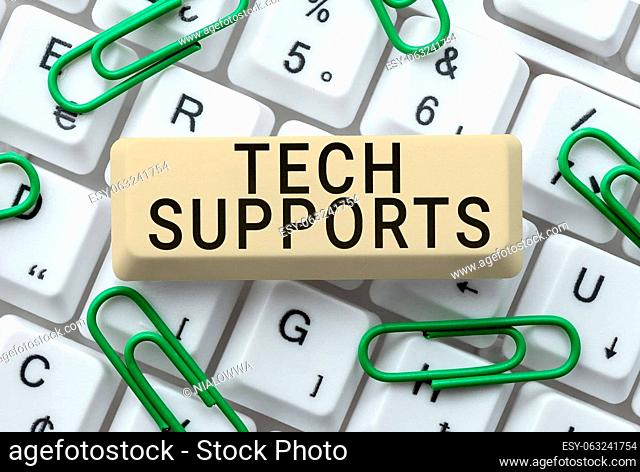 Conceptual caption Tech Supports, Word Written on Help given by technician Online or Call Center Customer Service
