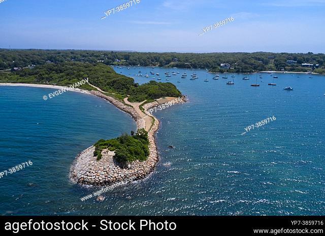 Aerial view of the Knob and Quissett harbor near Woods Hole and Falmouth, Cape Cod
