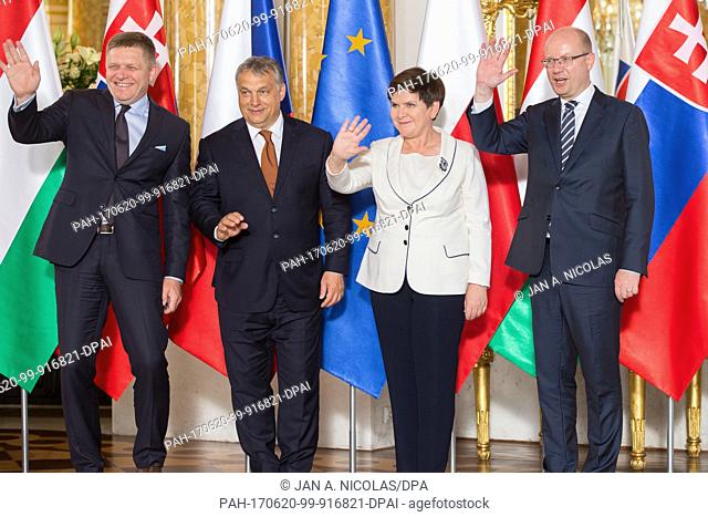 Prime Ministers of the four central European countries of the so-called Visegrad Group, Slovakia's Robert Fico (L-R), Hungary's Viktor Orban