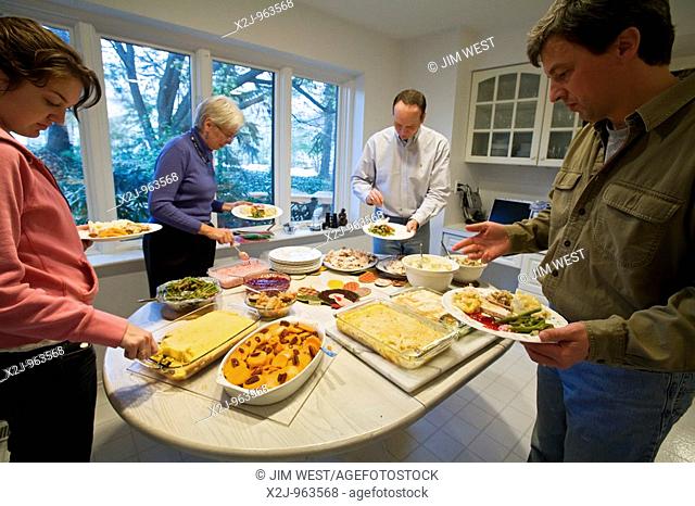 West Bloomfield, Michigan - Thanksgiving dinner is prepared in a family's kitchen