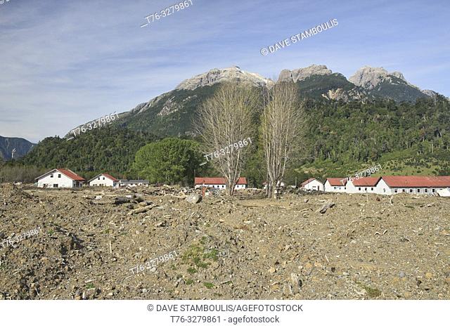 The aftermath of the powerful landslide that destroyed Santa Lucia village along the Carretera Austral, Patagonia, Chile