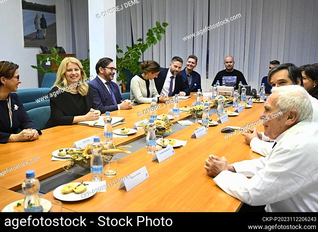 Slovak President Zuzana Caputova, 2nd from left, attends the press conference within her visit of the Motol teaching Hospital in support of the National Lung...