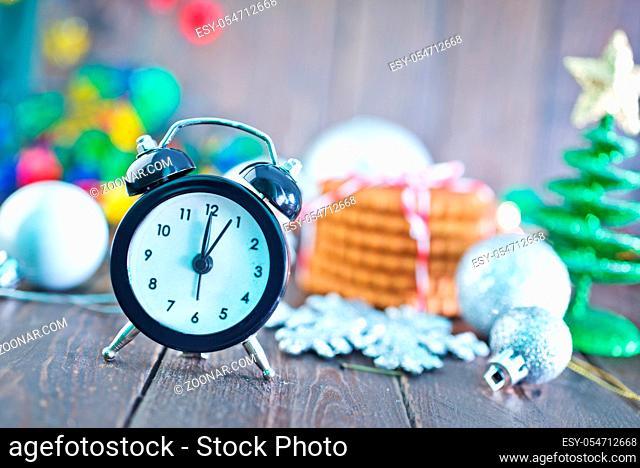 clock on the christmas background, clock on a table
